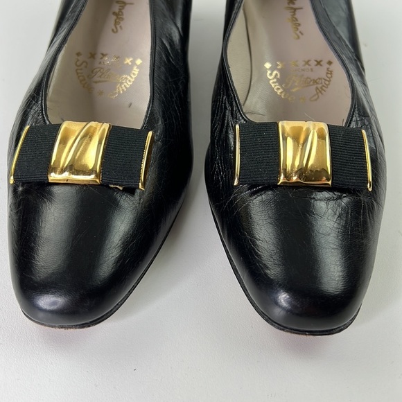 el corte ingles black leather kitten heel shoes with gold bow size 37 - Picture 8 of 11